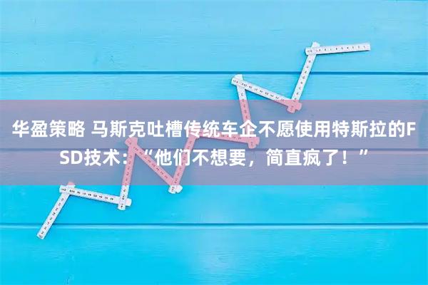 华盈策略 马斯克吐槽传统车企不愿使用特斯拉的FSD技术：“他们不想要，简直疯了！”